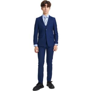 STACY ADAMS Boys’ Classic 5-Piece Suit Set – Blazer, Vest, Pants, Shirt & Tie(Indigo Blue)