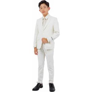 STACY ADAMS Boys’ Classic 5-Piece Suit Set – Blazer, Vest, Pants, Shirt & Tie(Ivory)