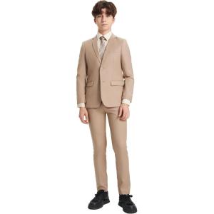 STACY ADAMS Boys’ Classic 5-Piece Suit Set – Blazer, Vest, Pants, Shirt & Tie(Medium Tan)