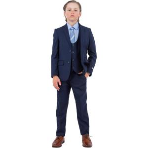 STACY ADAMS Boys’ Classic 5-Piece Suit Set – Blazer, Vest, Pants, Shirt & Tie(Navy)