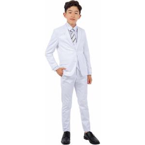 STACY ADAMS Boys’ Classic 5-Piece Suit Set – Blazer, Vest, Pants, Shirt & Tie(White)