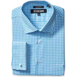 STACY ADAMS Men’s Big and Tall Gingham Check Dress Shirt(Aqua)