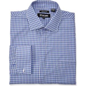 STACY ADAMS Men’s Big and Tall Gingham Check Dress Shirt(Blue)