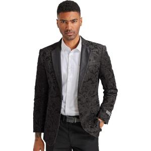 STACY ADAMS Men’s Classic Modern Blazer Jacket – Slim Fit Paisley with Satin Notch Lapel Tailored Jacket Only(Black)