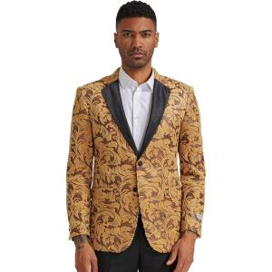 STACY ADAMS Men’s Classic Modern Blazer Jacket – Slim Fit Paisley with Satin Notch Lapel Tailored Jacket Only(Gold)