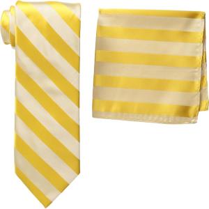 Stacy Adams Men’s Extra Long Formal Stripe Tie Set(Dark Gold)