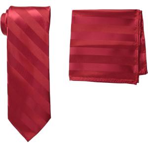 Stacy Adams Men’s Extra Long Formal Stripe Tie Set(Fire Red)
