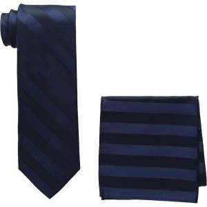 Stacy Adams Men’s Extra Long Formal Stripe Tie Set(Navy)