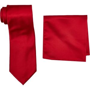 Stacy Adams Men’s Satin solid Tie Set(Fire Red)