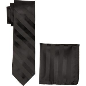 Stacy Adams Men’s Solid Woven Formal Stripe Tie Set(Black)