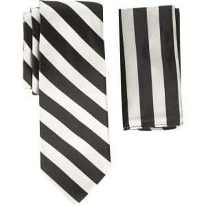 Stacy Adams Men’s Solid Woven Formal Stripe Tie Set(Black/White)