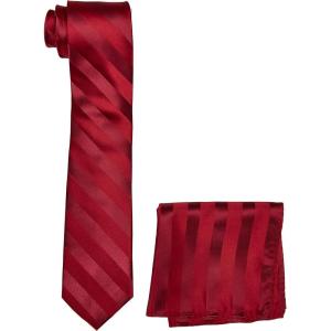 Stacy Adams Men’s Solid Woven Formal Stripe Tie Set(Burgundy)