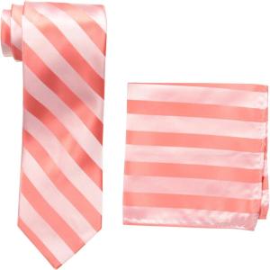 Stacy Adams Men’s Solid Woven Formal Stripe Tie Set(Coral)