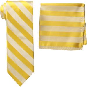 Stacy Adams Men’s Solid Woven Formal Stripe Tie Set(Dark Gold)
