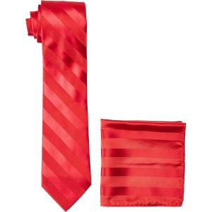 Stacy Adams Men’s Solid Woven Formal Stripe Tie Set(Fire Red)