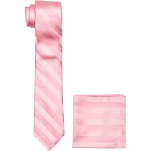 Stacy Adams Men’s Solid Woven Formal Stripe Tie Set(Pink)