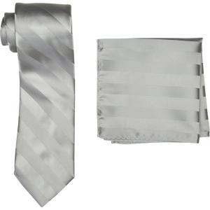 Stacy Adams Men’s Solid Woven Formal Stripe Tie Set(Silver)