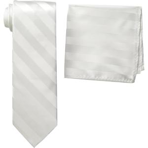 Stacy Adams Men’s Solid Woven Formal Stripe Tie Set(White)