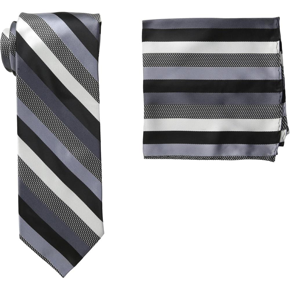 imageStacy Adams Mens Microfiber Stripped Tie SetBlackWhite
