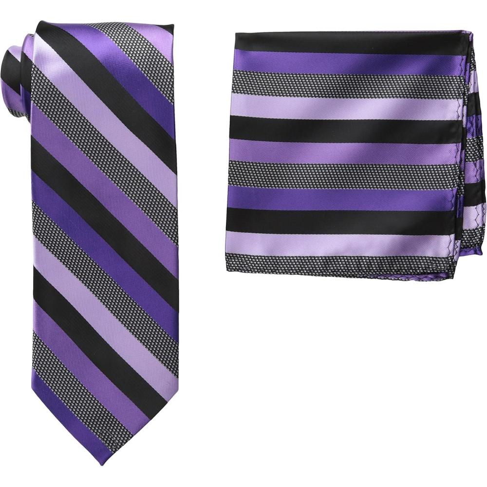 imageStacy Adams Mens TallPlusSize Microfiber Stripped Tie Set Extra LongBlackPurple