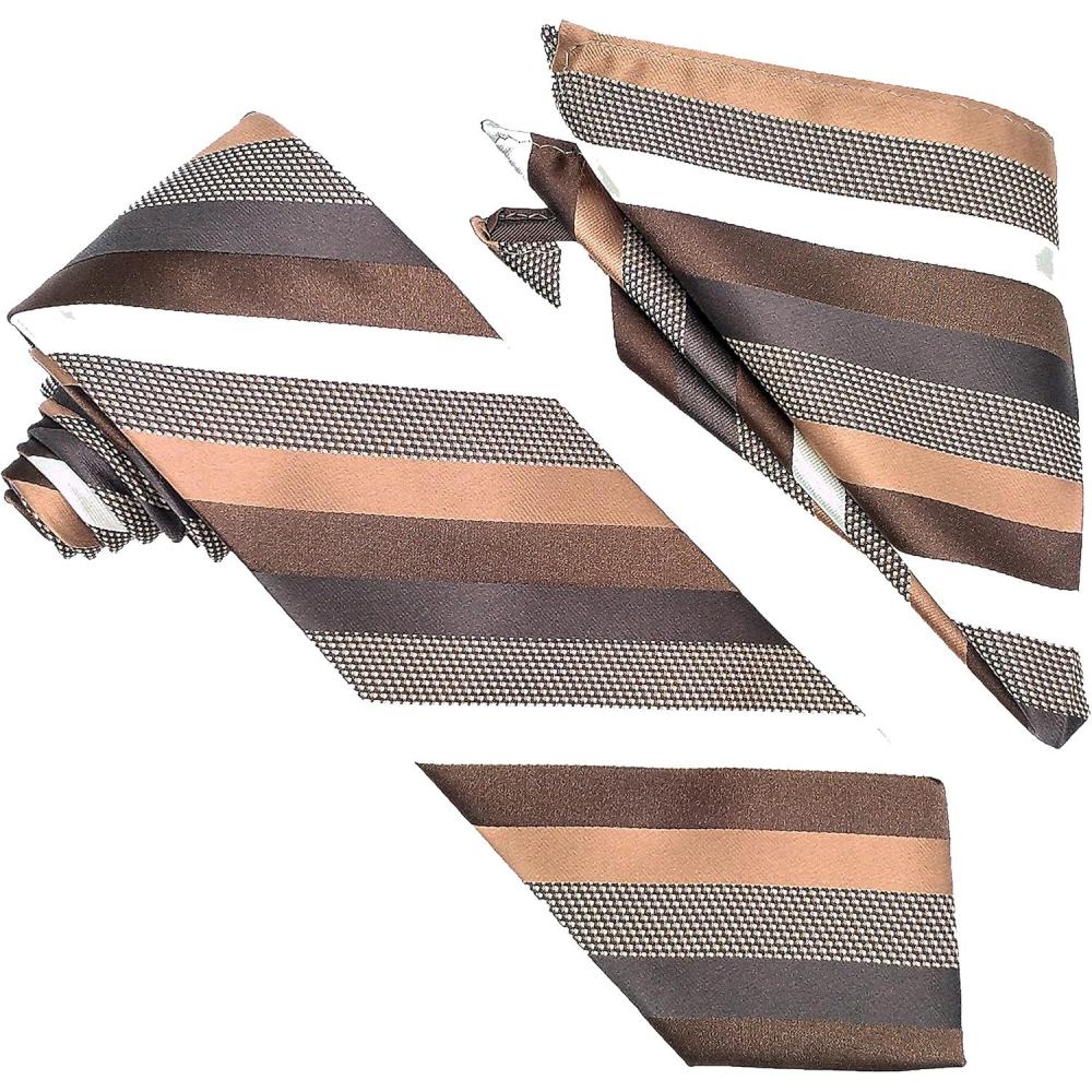 imageStacy Adams Mens TallPlusSize Microfiber Stripped Tie Set Extra LongBrown
