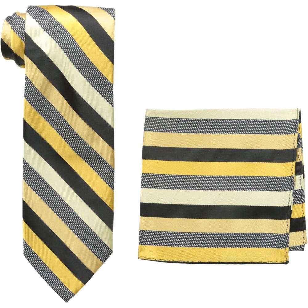 imageStacy Adams Mens TallPlusSize Microfiber Stripped Tie Set Extra LongGold