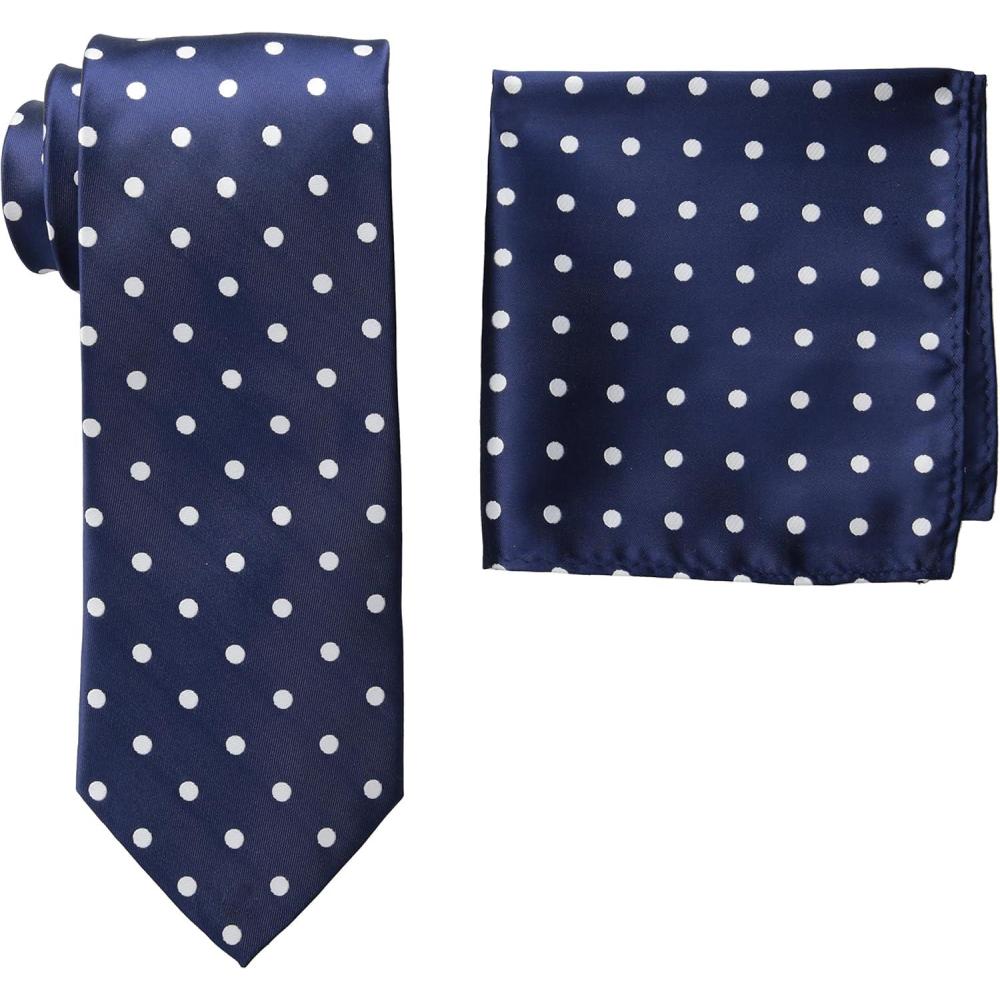 imageStacy Adams Mens TallPlusSize Satin Dot Tie Set Extra LongNavy