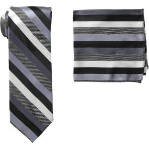 Stacy Adams Men’s Microfiber Stripped Tie Set(Black/White)