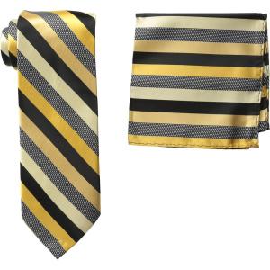 Stacy Adams Men’s Microfiber Stripped Tie Set(Gold)