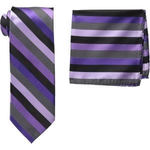 Stacy Adams Men’s Tall-Plus-Size Microfiber Stripped Tie Set Extra Long(Black/Purple)