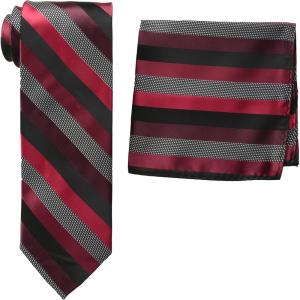 Stacy Adams Men’s Tall-Plus-Size Microfiber Stripped Tie Set Extra Long(Black/Red)