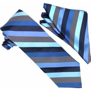 Stacy Adams Men’s Tall-Plus-Size Microfiber Stripped Tie Set Extra Long(Blue)