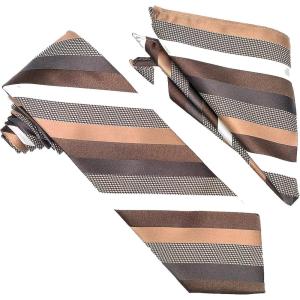 Stacy Adams Men’s Tall-Plus-Size Microfiber Stripped Tie Set Extra Long(Brown)