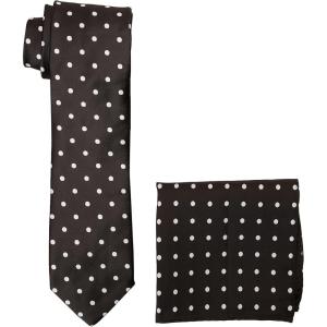 Stacy Adams Men’s Tall-Plus-Size Satin Dot Tie Set Extra Long(Black/White)