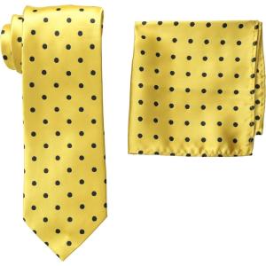 Stacy Adams Men’s Tall-Plus-Size Satin Dot Tie Set Extra Long(Gold)