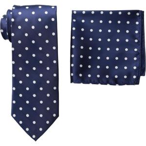 Stacy Adams Men’s Tall-Plus-Size Satin Dot Tie Set Extra Long(Navy)