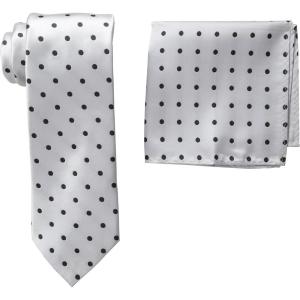 Stacy Adams Men’s Tall-Plus-Size Satin Dot Tie Set Extra Long(Silver)