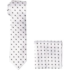 Stacy Adams Men’s Tall-Plus-Size Satin Dot Tie Set Extra Long(White/Black)