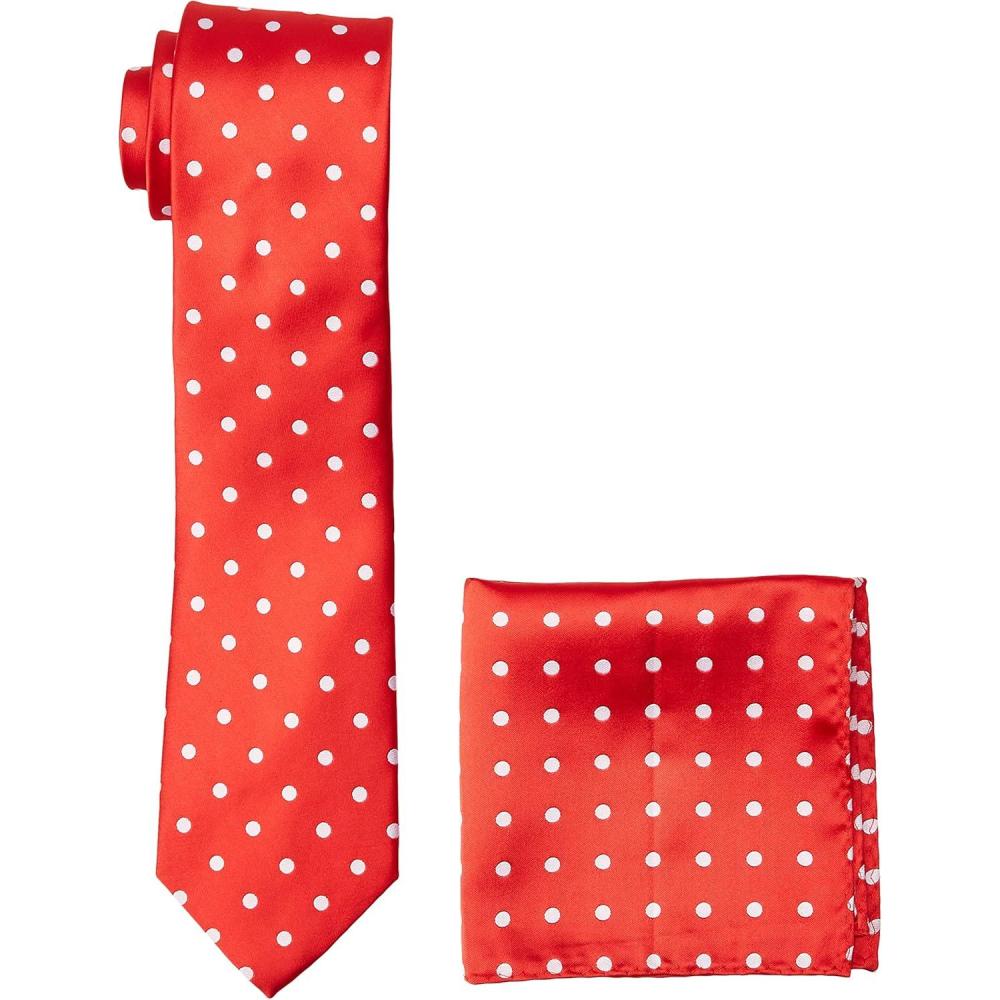 imageStacy Adams Mens Satin Dot Tie SetFire Red