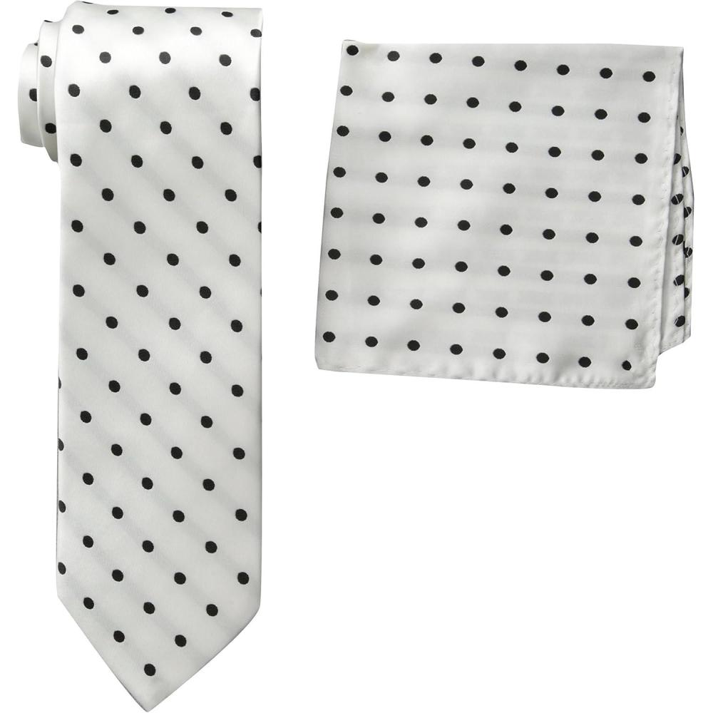 imageStacy Adams Mens Satin Dot Tie SetWhiteBlack
