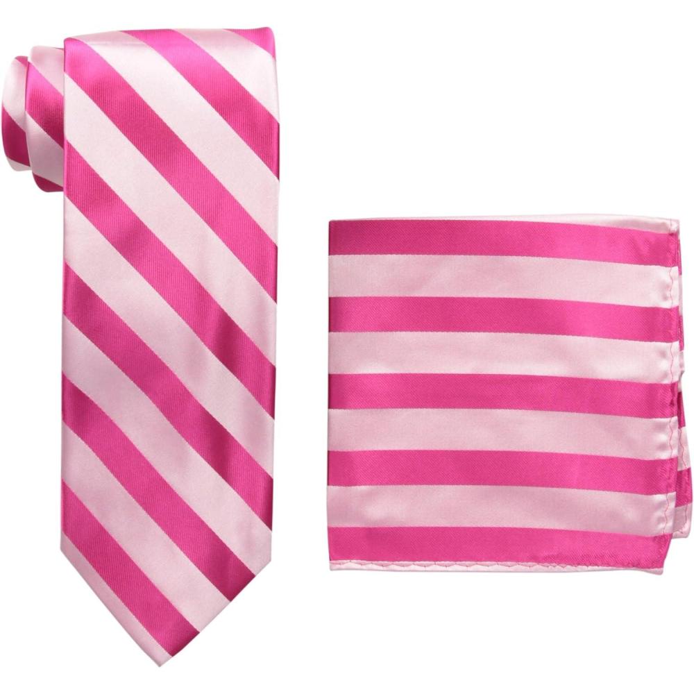 imageStacy Adams mens Solid Woven Formal Stripe Tie Set Extra LongFuchsia