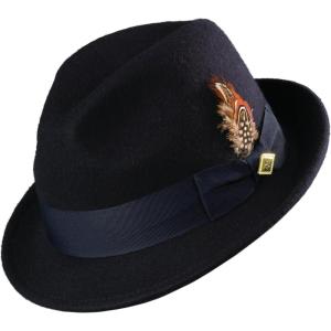 STACY ADAMS Men’s Wool Felt Pinch Front Fedora Hat(Navy)