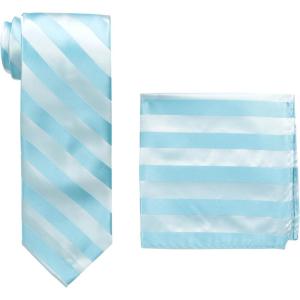 STACY ADAMS mens Solid Woven Formal Stripe Tie Set Extra Long(Blue)