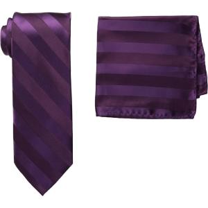 Stacy Adams Men’s Tall Plus Solid Woven Formal Stripe Tie Set Extra Long, Purple, One Size