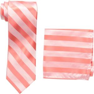 Stacy Adams mens Solid Woven Formal Stripe Tie Set Extra Long(Coral)