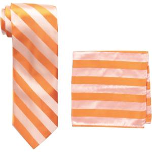 Stacy Adams mens Solid Woven Formal Stripe Tie Set Extra Long(Orange)