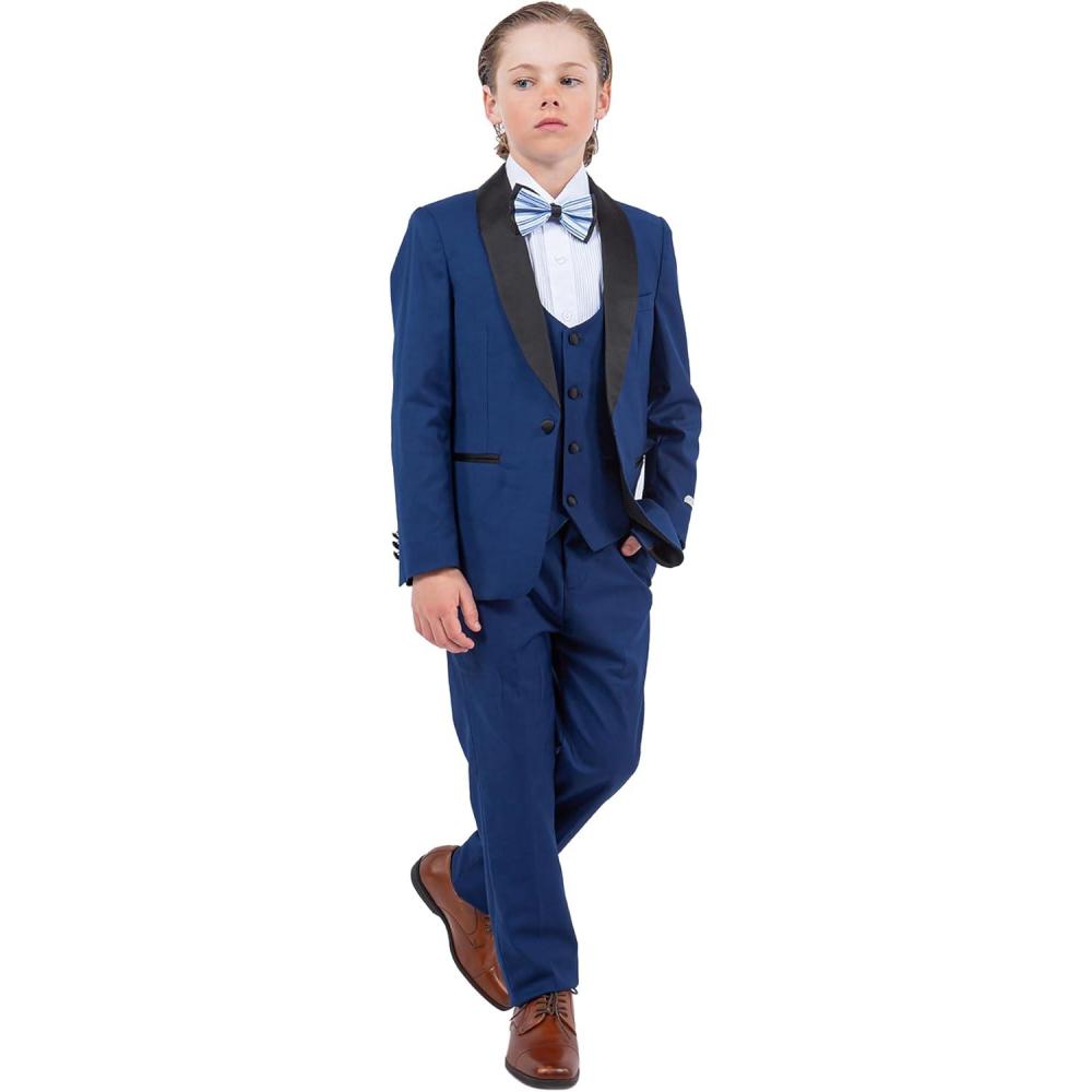 image:imageSTACY ADAMS Boys Classic 5Piece Tuxedo Set  Blazer Vest Pants Shirt amp TieIndigo Blue