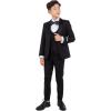 STACY ADAMS Boys’ Classic 5-Piece Tuxedo Set – Blazer, Vest, Pants, Shirt & Tie(Black)