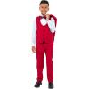 STACY ADAMS Boys’ Classic 5-Piece Tuxedo Set – Blazer, Vest, Pants, Shirt & Tie(Red)