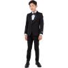 STACY ADAMS Boys’ Classic 5-Piece Tuxedo Set – Blazer, Vest, Pants, Shirt & Tie(Black)